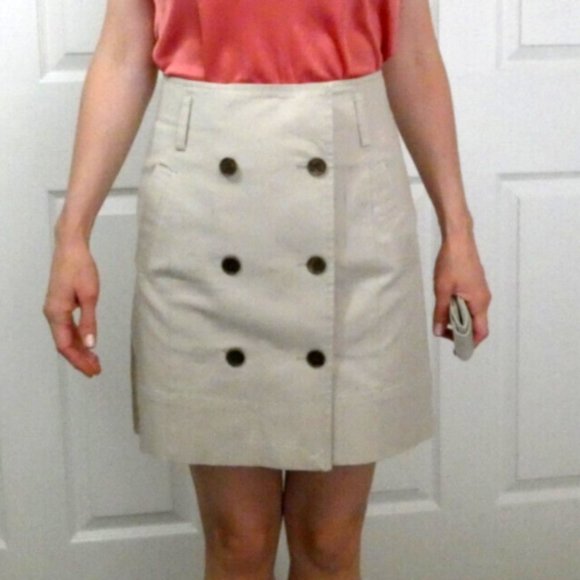 bebe Dresses & Skirts - Tan Wrap Skirt, bebe, Fitted, Work School Casual, Buttons Pockets Womens size 4